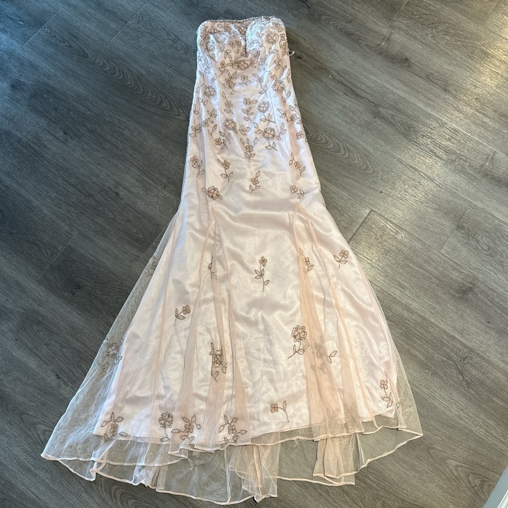 Pink and cream floral sequin dress size small cache